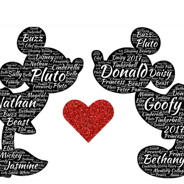 Minnie & Mickey Heart Word Art Print Collage