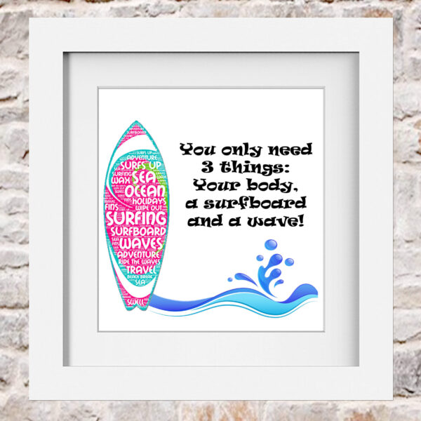 Surfboard Word Print Collage