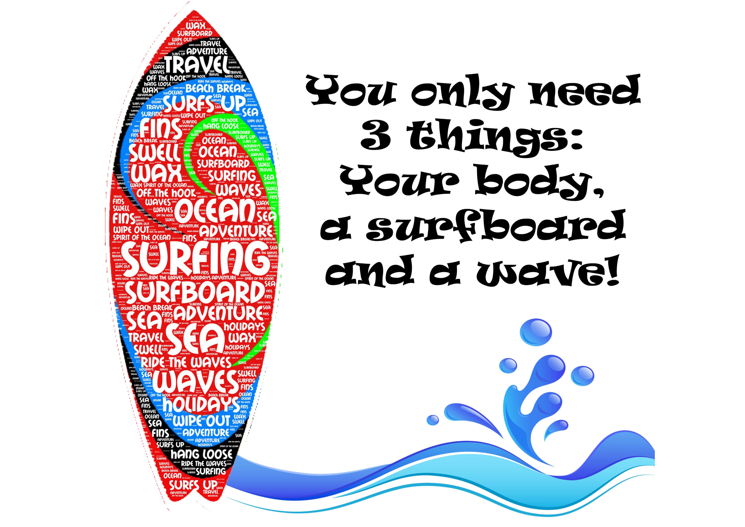 Surfboard Word Print Collage Surfboard Word Print Collage