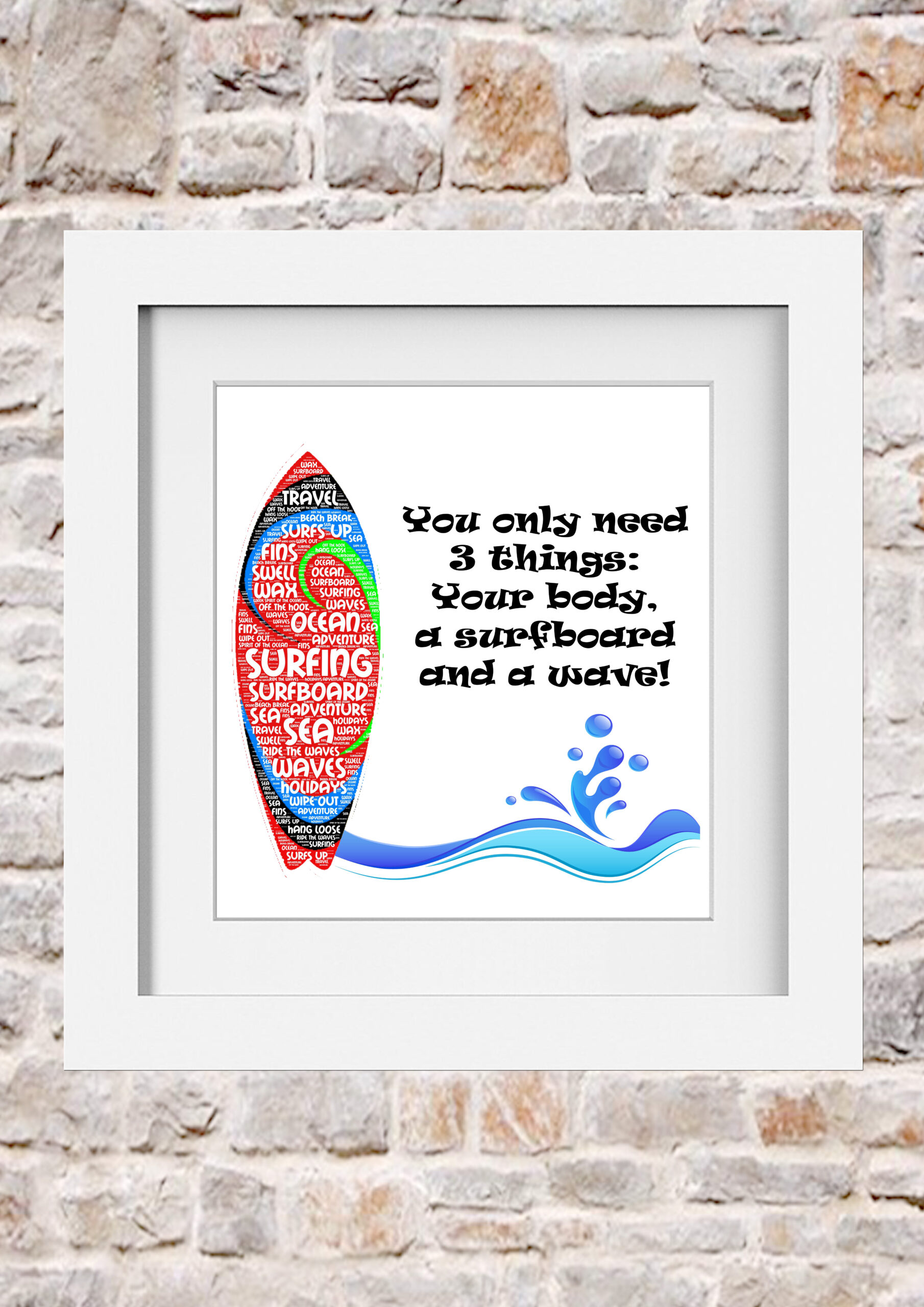 Surfboard Word Print Collage