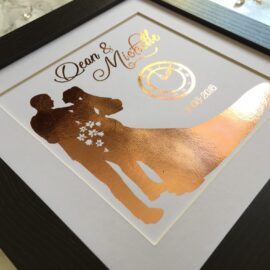 Bride & Groom Time & Date Wedding Foil Art Print
