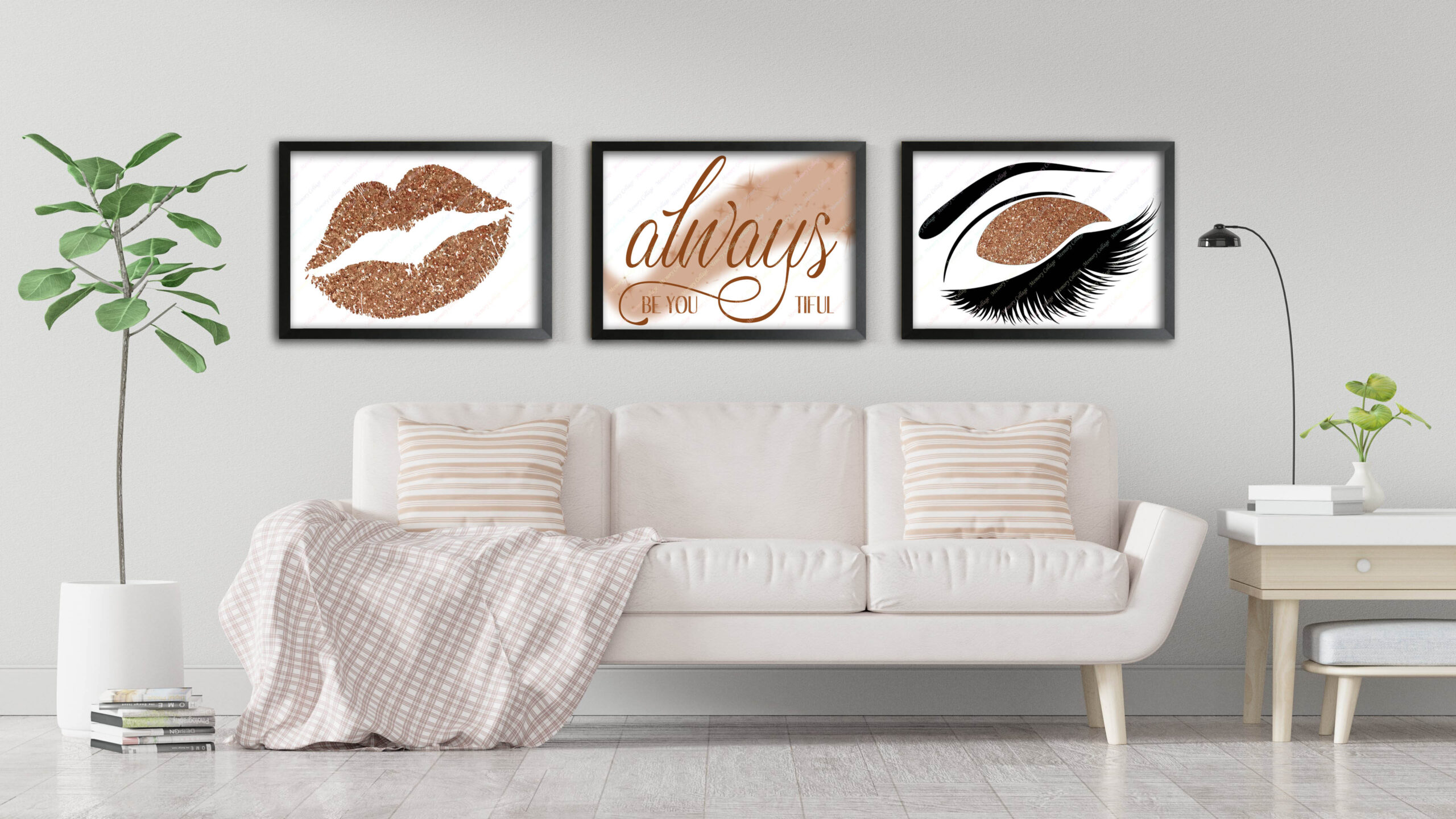 Set of 3 rose gold prints